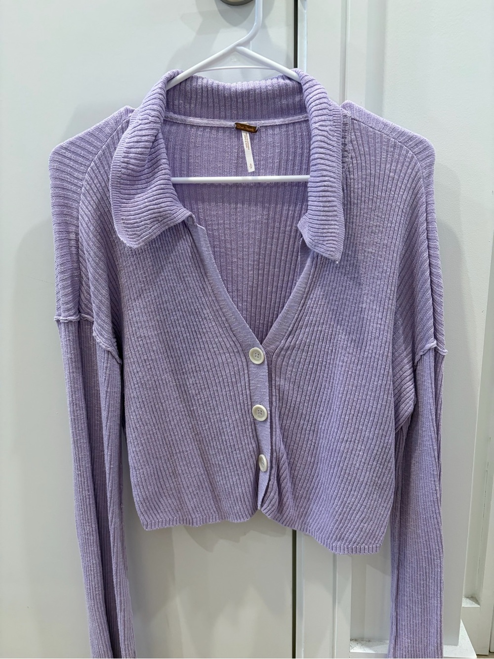 Lavender Ribbed Button-Front Sweater Cardigan